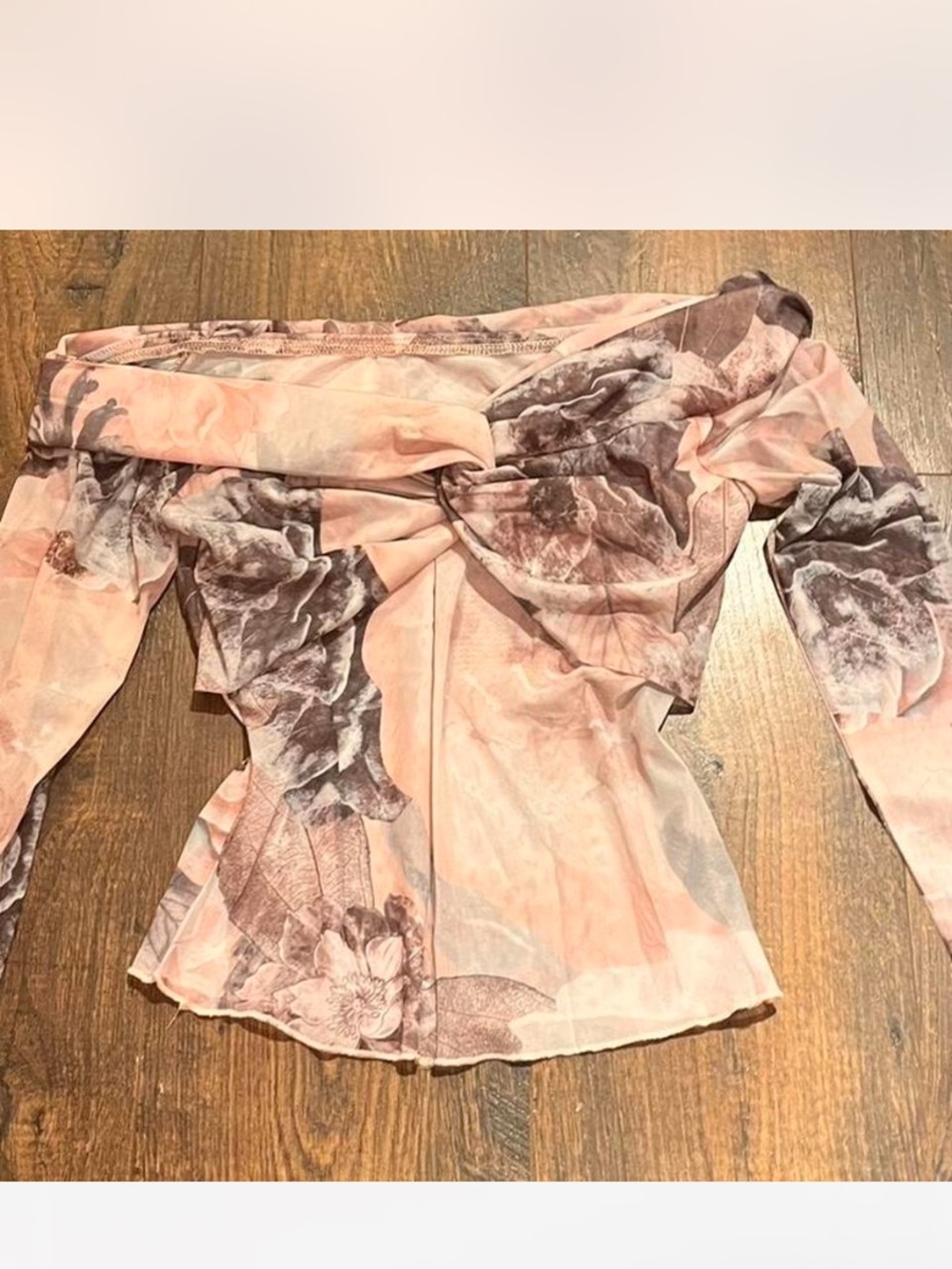 Off-Shoulder Floral Mesh Top - Blush and Taupe
